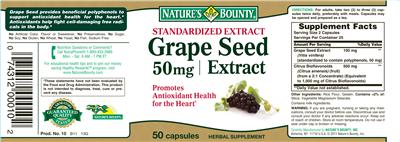 Photo of the Nature's Bounty Grape Seed Extract 50 mg label