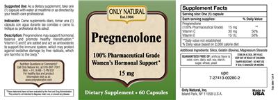 Photo of the Only Natural Pregnenolone 15 mg label