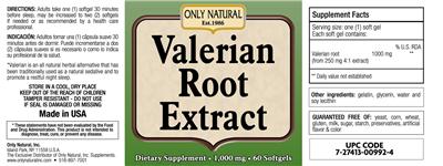 Photo of the Only Natural Valerian Root Extract label