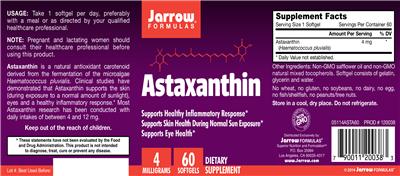 Photo of the Jarrow Formulas Astaxanthin 4 mg label