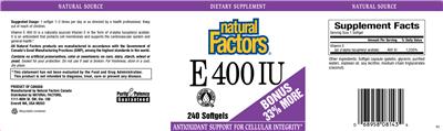 Photo of the Natural Factors E 400 IU label