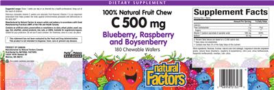 Photo of the Natural Factors C 500 mg Blueberry, Raspberry And Boysenberry label