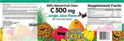 Photo of the Natural Factors C 500 mg Jungle Juice Flavor label