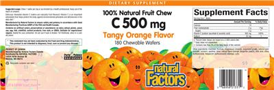 Photo of the Natural Factors C 500 mg Tangy Orange Flavor label