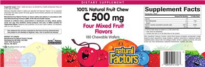 Photo of the Natural Factors C 500 mg Four Mixed Fruit Flavors label