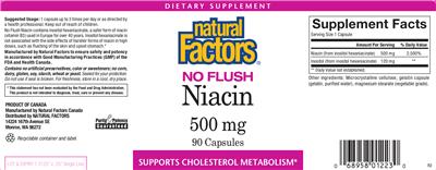 Photo of the Natural Factors No Flush Niacin 500 mg label