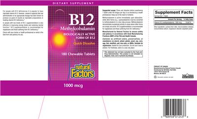 Photo of the Natural Factors B12 label