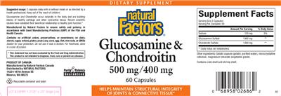 Photo of the Natural Factors Glucosamine & Chondroitin 500 mg/400 mg label