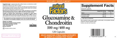Photo of the Natural Factors Glucosamine & Chondroitin 500 mg/400 mg label