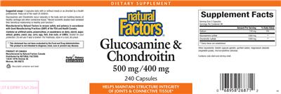 Photo of the Natural Factors Glucosamine & Chondroitin 500 mg/ 400 mg label