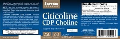 Photo of the Jarrow Formulas Citicoline CDP Choline 250 mg label