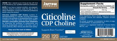 Photo of the Jarrow Formulas Citicoline CDP Choline 250 mg label