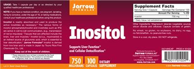 Photo of the Jarrow Formulas Inositol 750 mg label