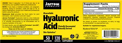 Photo of the Jarrow Formulas Hyaluronic Acid 50 mg label