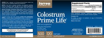 Product label for Colostrum Prime Life 500 mg