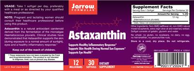 Photo of the Jarrow Formulas Astaxanthin 12 mg label