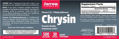 Photo of the Jarrow Formulas Chrysin 500 mg label