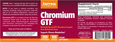 Photo of the Jarrow Formulas Chromium GTF 200 mcg label