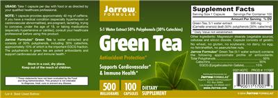 Photo of the Jarrow Formulas Green Tea 500 mg label