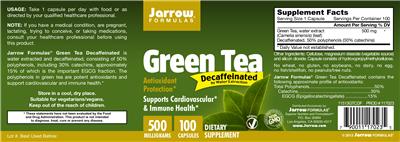 Photo of the Jarrow Formulas Green Tea Decaffeinated 500 mg label