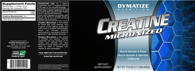 Photo of the Dymatize Nutrition Creatine Micronized Unflavored label