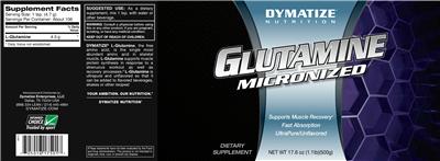 Photo of the Dymatize Nutrition Glutamine Micronized label