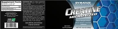 Photo of the Dymatize Nutrition Creatine Micronized Unflavored label