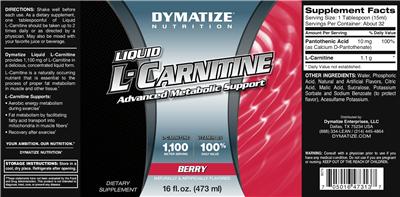 Photo of the Dymatize Nutrition Liquid L-Carnitine Berry label