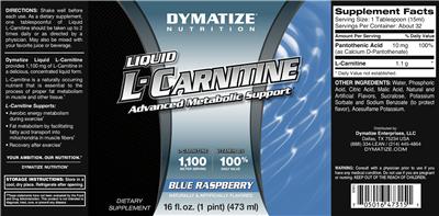 Photo of the Dymatize Nutrition Liquid L-Carnitine Blue Raspberry label