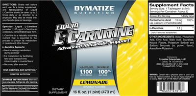 Photo of the Dymatize Nutrition Liquid L-Carnitine Lemonade label