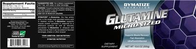 Photo of the Dymatize Nutrition Glutamine Micronized label