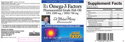 Photo of the Natural Factors Rx Omega-3 Factors Natural Orange Flavor label