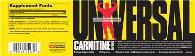 Photo of the Universal Carnitine Capsules label