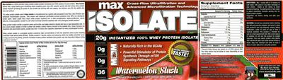 Photo of the MM Sports Nutrition Max Isolate Watermelon Slush label