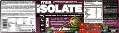Photo of the MM Sports Nutrition Max Isolate Berry Blitz label
