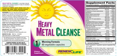 Photo of the Renew Life Heavy Metal Cleanse 1 Morning Formula label