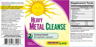 Photo of the Renew Life Heavy Metal Cleanse label