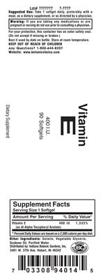 Photo of the Indiana Botanic Gardens Vitamin E label