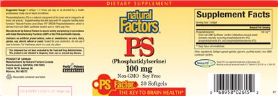 Photo of the Natural Factors PS Factor PS (Phosphatidylserine) 100 mg label