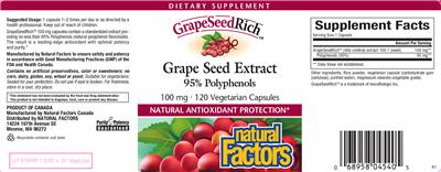 Photo of the Natural Factors GrapeSeedRich Grape Seed Extract 100 mg label