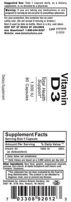 Photo of the Indiana Botanic Gardens Vitamin D3 label