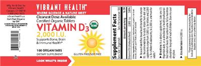 Photo of the Vibrant Health Vitamin D3 2,000 IU label