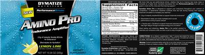 Photo of the Dymatize Nutrition Amino Pro Lemon Lime label