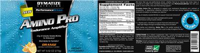 Photo of the Dymatize Nutrition Amino Pro Orange label