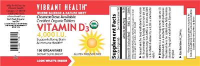 Photo of the Vibrant Health Vitamin D3 4,000 IU label