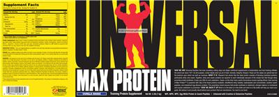 Photo of the Universal Max Protein Vanilla Shake label