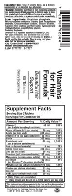Photo of the Indiana Botanic Gardens Vitamins for Hair Formula label