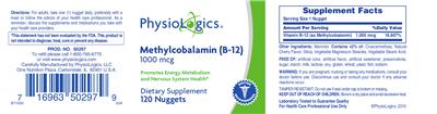 Photo of the PhysioLogics Methylcobalamin (B-12) 1000 mcg label