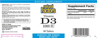 Photo of the Natural Factors Vitamin D3 1000 IU label