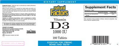 Photo of the Natural Factors Vitamin D3 1000 IU label